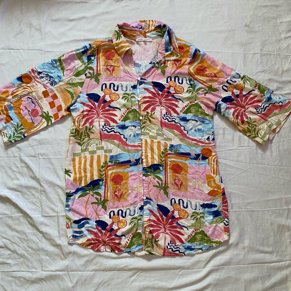 Tropical Print Women's Button Down Shirt
